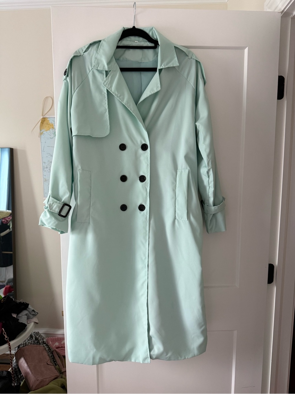 Mint Green Double-Breasted Trench Coat